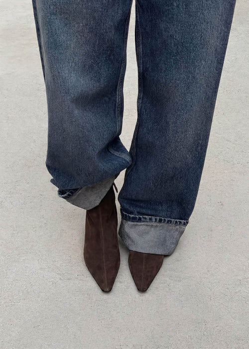 Ambar Suede Brown Leather Ankle Boots