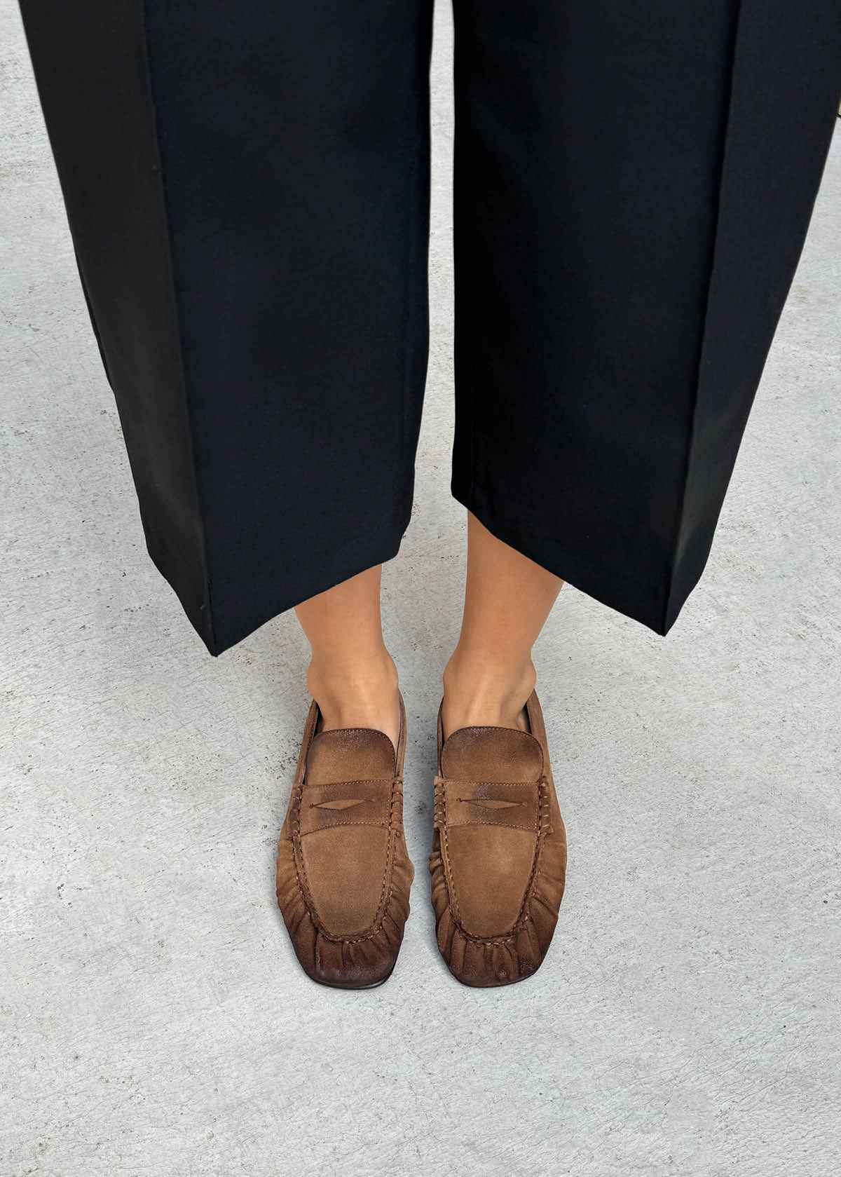 Aven Vintage Effect Suede Brown Leather Loafers