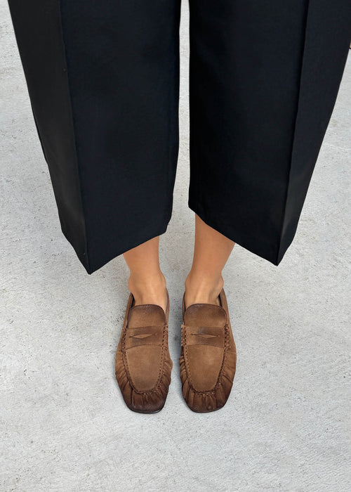 Aven Vintage Effect Suede Brown Leather Loafers